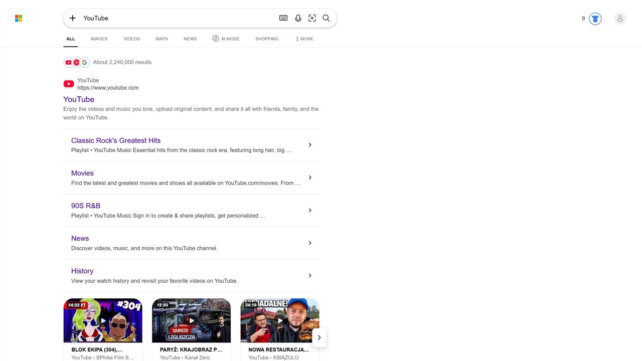 Resultatsiden i Bing