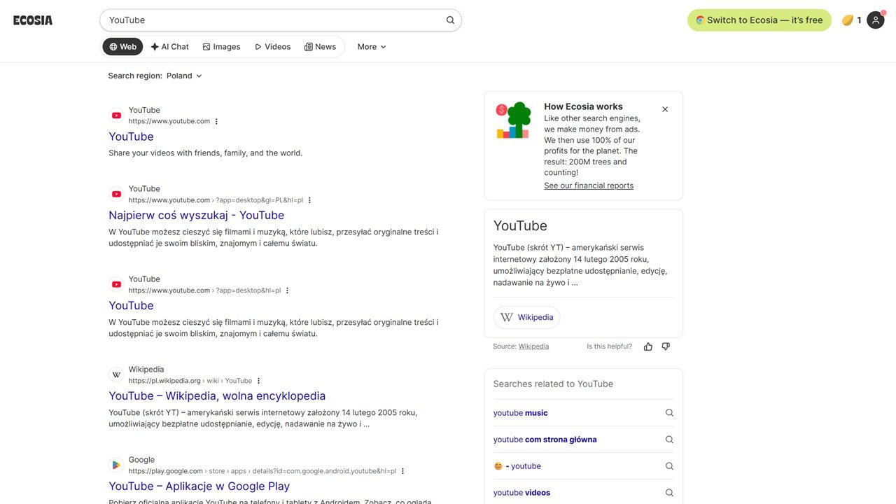 Resultatsiden i Ecosia